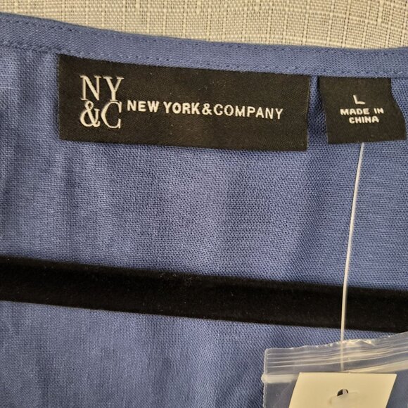 New York & Company Linen Blend Button Front Shift Dress Rich Navy Blue Large New - Picture 3 of 8